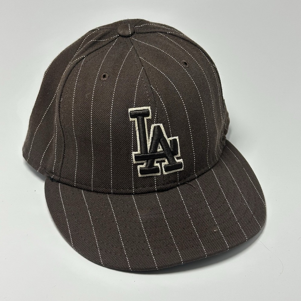 Los Angeles Dodgers Hat New Era 59FIFTY Fitted Size 7 1/2 Brown Pinstripe - Picture 2 of 8